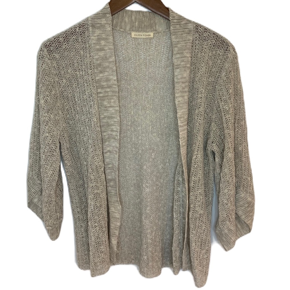 Eileen Fisher Women’s Open Cardigan Sweater Medium Linen Cotton Neutral Knit
